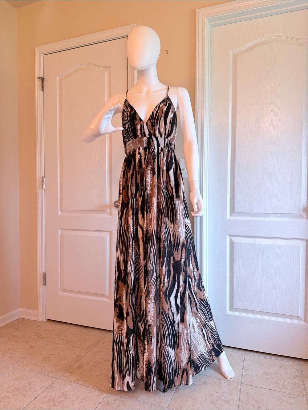 New Fashion Nova Black and Brown Animal Printed Open Back Maxi Dress Size M
